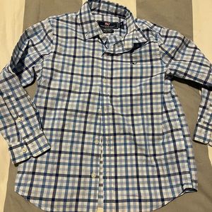 Boys Vineyard Vines Navy/White/French Blue Plaid Cotton Buttondown - EUC